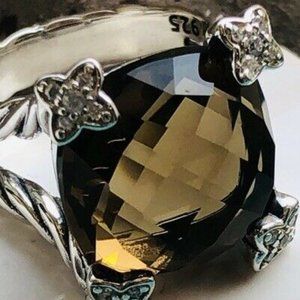 David Yurman 14 mm Smoky Topaz & Pave Diamond Ring